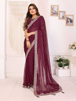 Thumbnail for Vedant Vastram Georgette Embroidered & Sequin work Bollywood Fancy Saree - Wine - Dista