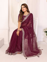 Thumbnail for Vedant Vastram Georgette Embroidered & Sequin work Bollywood Fancy Saree - Wine - Dista