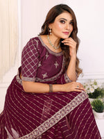 Thumbnail for Vedant Vastram Georgette Embroidered & Sequin work Bollywood Fancy Saree - Wine - Dista