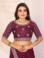 Thumbnail for Vedant Vastram Georgette Embroidered & Sequin work Bollywood Fancy Saree - Wine - Dista