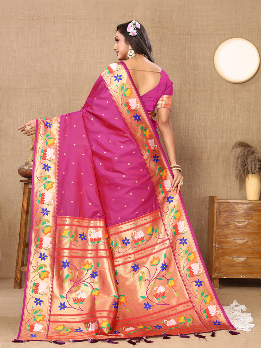 Lorenvalley Fashion Magenta Soft Paithani Silk Woven Design Rich Zari Meenakari Weaving Saree - Distacart