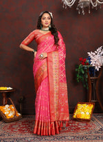 Thumbnail for Lorenvalley Fashion Magenta Organza Silk Woven Design with Rich Meenakari Weaving Pallu Saree - Distacart