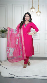 Thumbnail for Lorenvalley Fashion Magenta Roman Silk Hand Work Kurta Pant with Dupatta