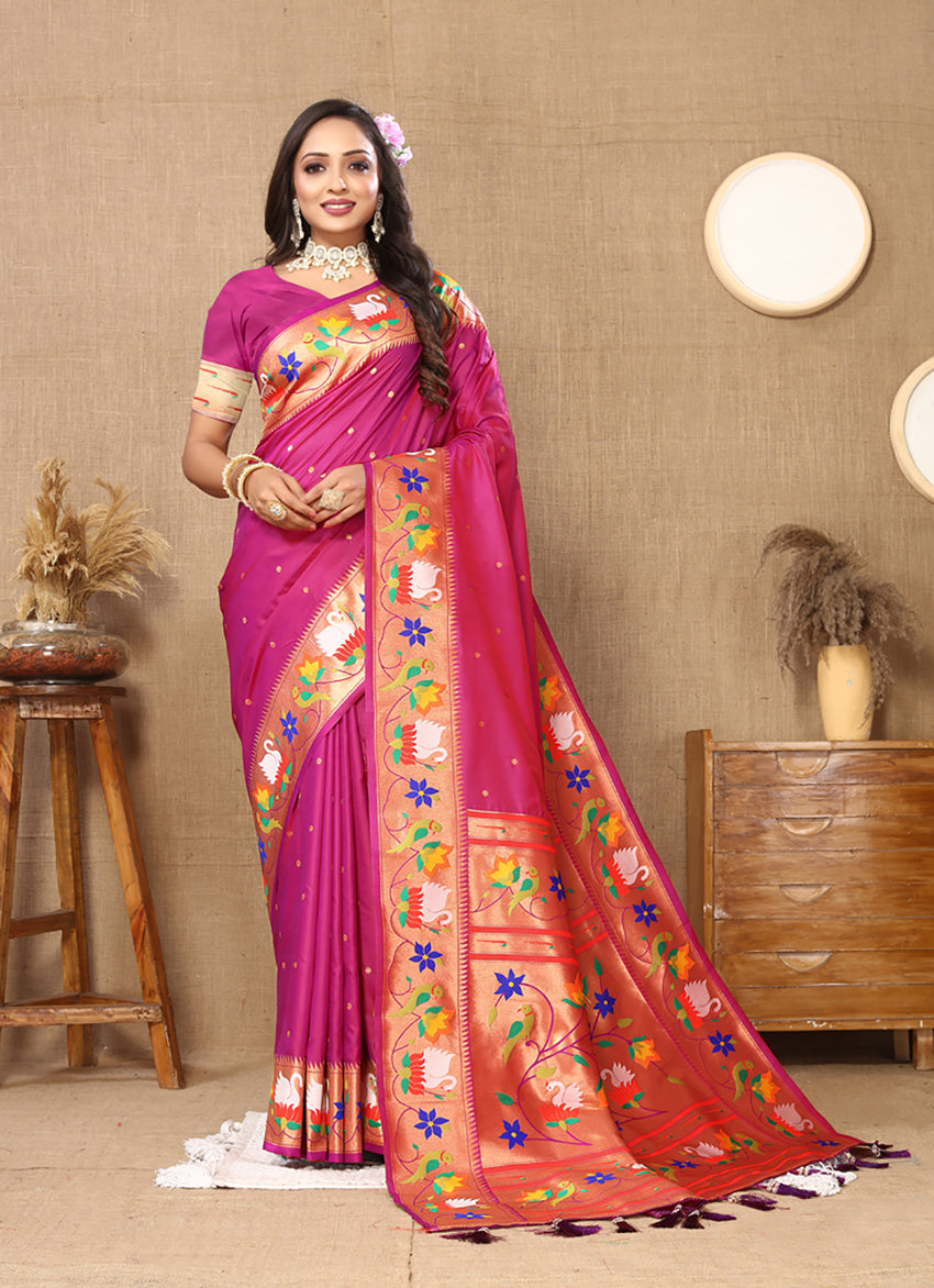 Lorenvalley Fashion Magenta Soft Paithani Silk Woven Design Rich Zari Meenakari Weaving Saree - Distacart
