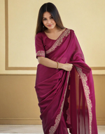 Thumbnail for Lorenvalley Fashion Dark Magenta Rangoli Silk with Coding Lace Work Saree with Blouse
