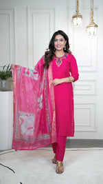 Thumbnail for Lorenvalley Fashion Magenta Roman Silk Hand Work Kurta Pant with Dupatta