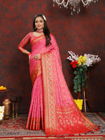 Thumbnail for Lorenvalley Fashion Magenta Organza Silk Woven Design with Rich Meenakari Weaving Pallu Saree - Distacart