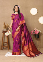 Thumbnail for Lorenvalley Fashion Magenta Soft Silk Copper Zari weaving Design Saree - Distacart