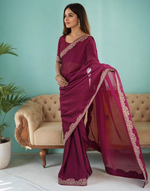 Thumbnail for Lorenvalley Fashion Dark Magenta Rangoli Silk with Coding Lace Work Saree with Blouse