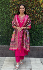 Thumbnail for Lorenvalley Fashion Magenta Roman Silk Embroidery Multi Work Kurta Pant with Dupatta