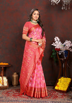 Thumbnail for Lorenvalley Fashion Magenta Organza Silk Woven Design with Rich Meenakari Weaving Pallu Saree - Distacart
