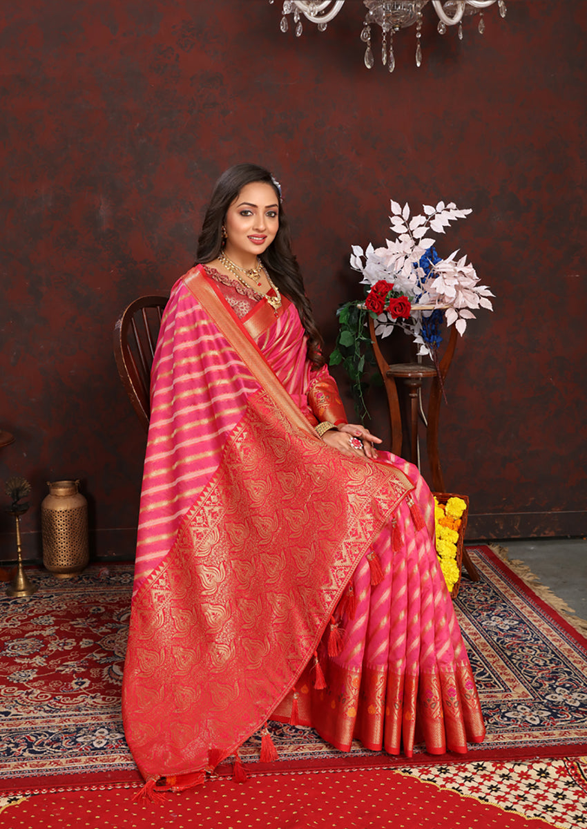 Lorenvalley Fashion Magenta Organza Silk Woven Design with Rich Meenakari Weaving Pallu Saree - Distacart