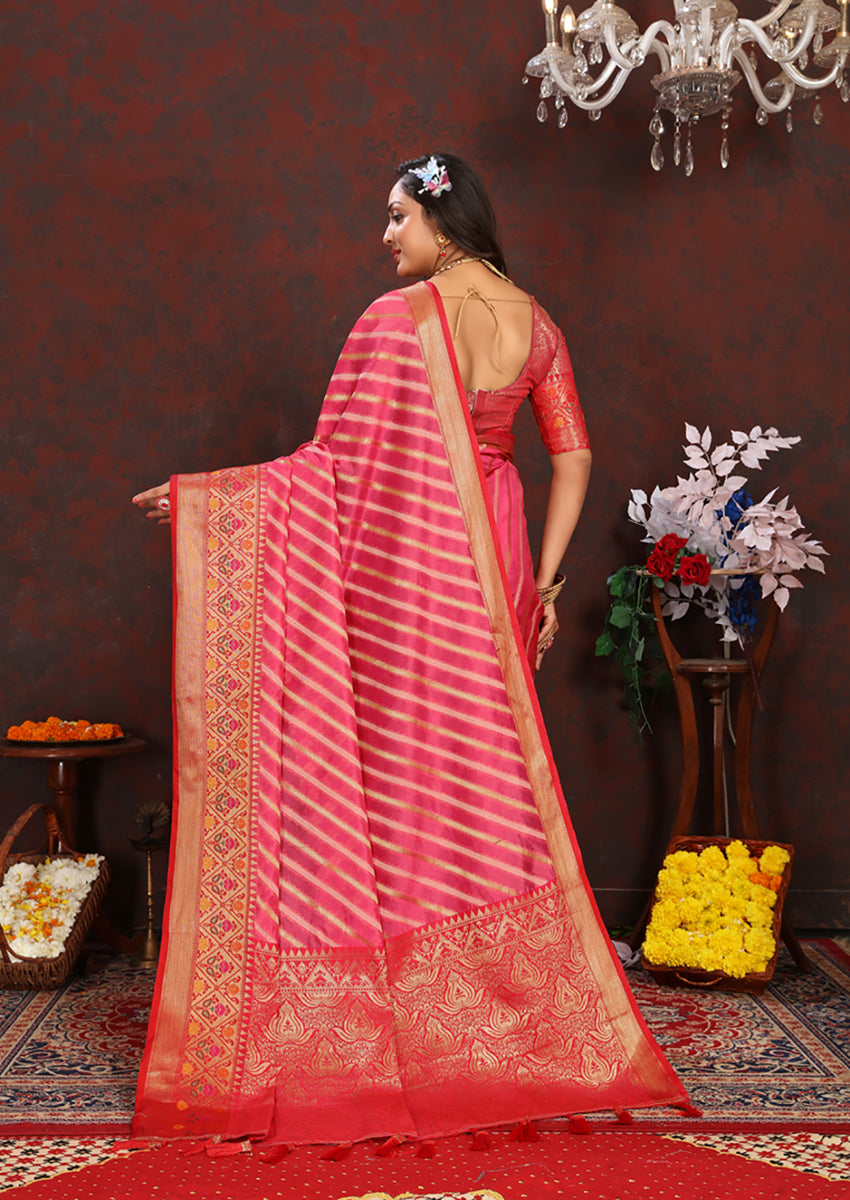 Lorenvalley Fashion Magenta Organza Silk Woven Design with Rich Meenakari Weaving Pallu Saree - Distacart