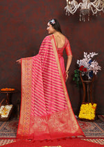 Thumbnail for Lorenvalley Fashion Magenta Organza Silk Woven Design with Rich Meenakari Weaving Pallu Saree - Distacart