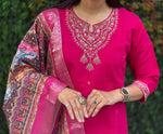 Thumbnail for Lorenvalley Fashion Magenta Roman Silk Embroidery Multi Work Kurta Pant with Dupatta