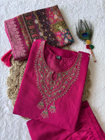 Thumbnail for Lorenvalley Fashion Magenta Roman Silk Embroidery Multi Work Kurta Pant with Dupatta
