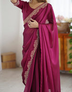 Thumbnail for Lorenvalley Fashion Dark Magenta Rangoli Silk with Coding Lace Work Saree with Blouse
