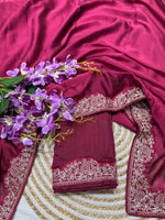 Thumbnail for Lorenvalley Fashion Dark Magenta Rangoli Silk with Coding Lace Work Saree with Blouse