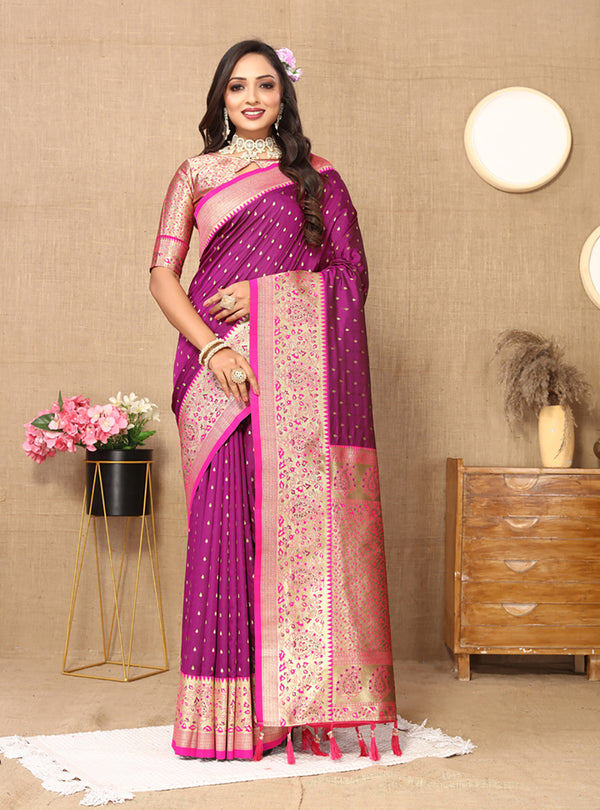 Lorenvalley Fashion Magenta Soft Silk weaving Design Rich Zari Weaving Saree - Distacart