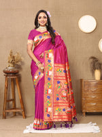 Thumbnail for Lorenvalley Fashion Magenta Soft Paithani Silk Woven Design Rich Zari Meenakari Weaving Saree - Distacart