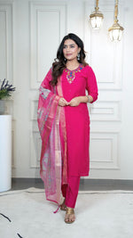 Thumbnail for Lorenvalley Fashion Magenta Roman Silk Hand Work Kurta Pant with Dupatta