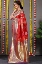 Thumbnail for Anaita Red Woven Design Pure Silk Banarasi Saree With Blouse - Distacart