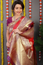Thumbnail for Anaita Red Woven Design Pure Silk Banarasi Saree With Blouse - Distacart