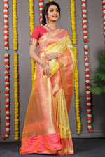 Thumbnail for Anaita Yellow Woven Design Pure Silk Banarasi Saree With Blouse - Distacart