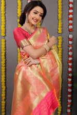 Thumbnail for Anaita Yellow Woven Design Pure Silk Banarasi Saree With Blouse - Distacart