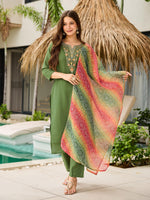 Thumbnail for The52 Women's Gorgeous Rayon Embroidery work Straight Kurta with Pant and Dupatta Set