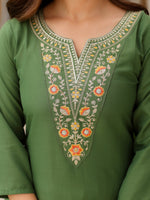 Thumbnail for The52 Women's Gorgeous Rayon Embroidery work Straight Kurta with Pant and Dupatta Set