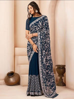 Thumbnail for Vamika Embroidery Rama Green Georgette Bollywood Saree - Distacart