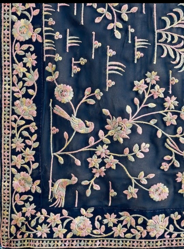 Vamika Embroidery Rama Green Georgette Bollywood Saree - Distacart