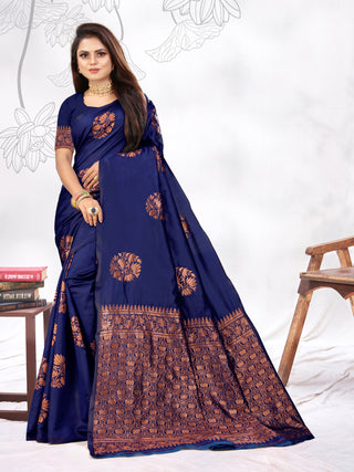Vedant Vastram Litchi Silk Designer Banarasi Saree - blue - Distacart