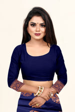 Thumbnail for Vedant Vastram Litchi Silk Designer Banarasi Saree - blue - Distacart