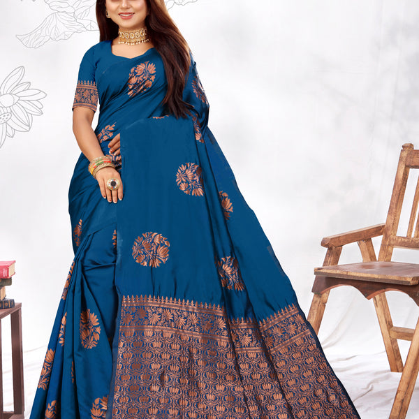Vedant Vastram Litchi Silk Designer Banarasi Saree - Rama - Distacart