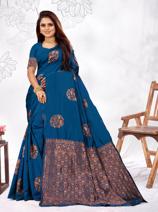 Vedant Vastram Litchi Silk Designer Banarasi Saree - Rama - Distacart