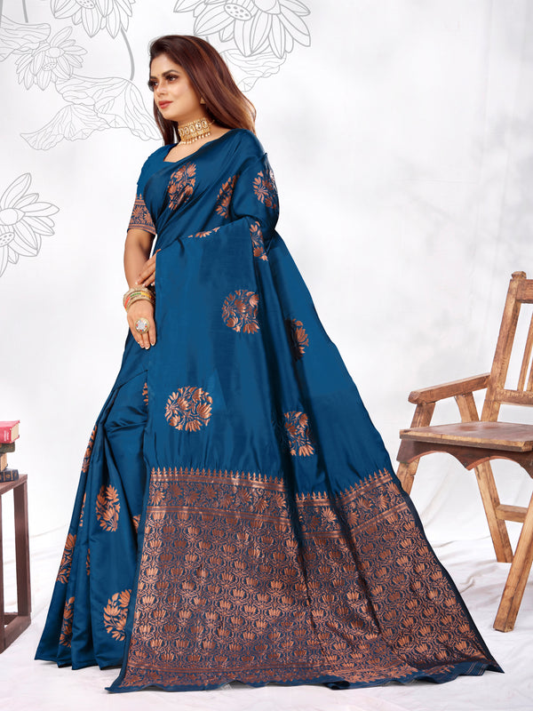 Vedant Vastram Litchi Silk Designer Banarasi Saree - Rama - Distacart