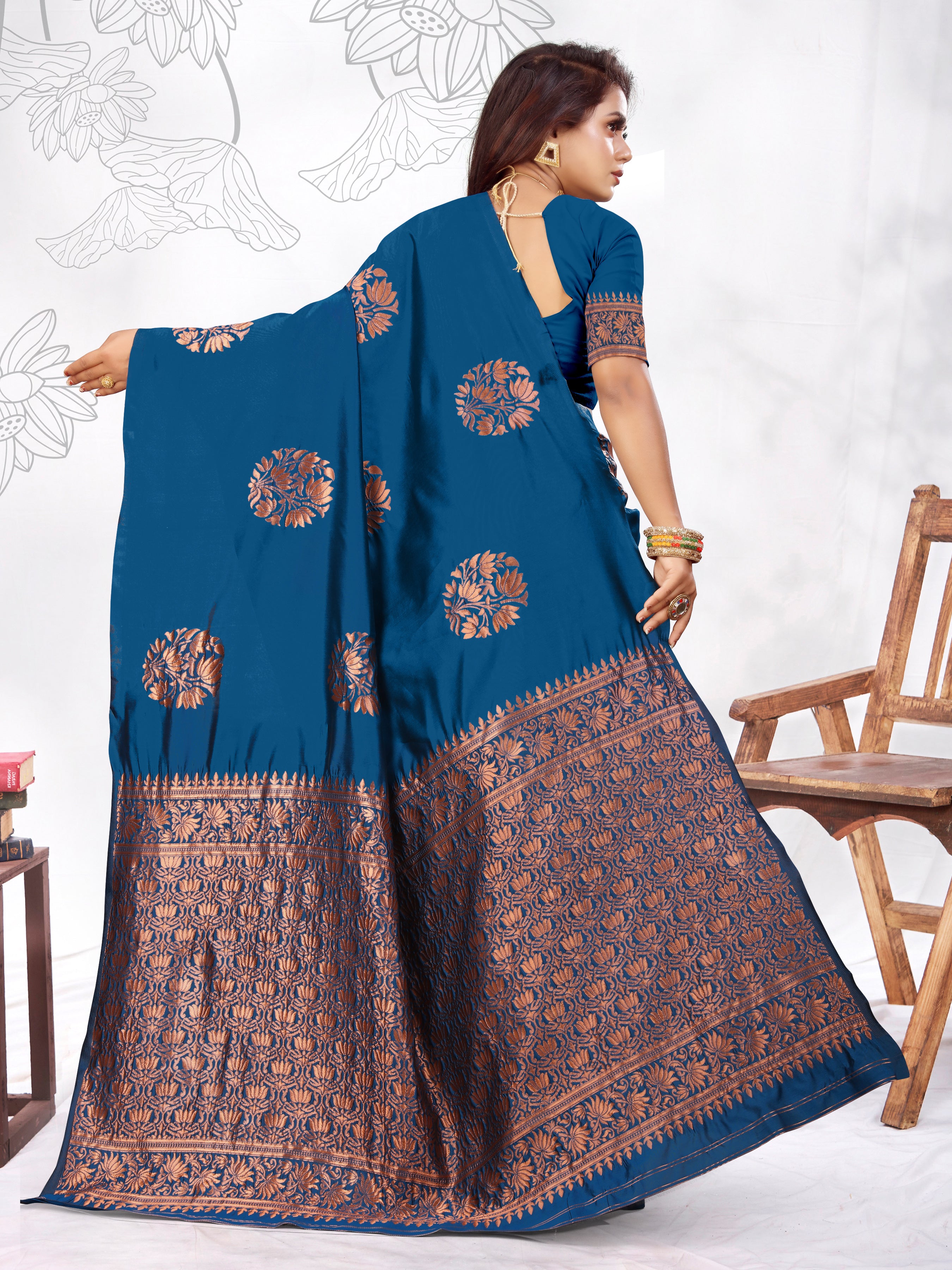 Vedant Vastram Litchi Silk Designer Banarasi Saree - Rama - Distacart