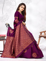 Thumbnail for Vedant Vastram Litchi Silk Designer Banarasi Saree - Wine - Distacart