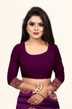 Thumbnail for Vedant Vastram Litchi Silk Designer Banarasi Saree - Wine - Distacart
