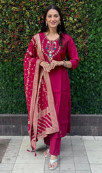 Thumbnail for Lorenvalley Fashion Maroon Roman Silk Hand Work Kurta Pant with Dupatta