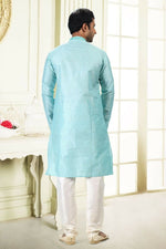 Thumbnail for Raivat Ethnic Jacquard Art Silk Thread Work Kurta Pajama In Sky Blue Colour - Distacart