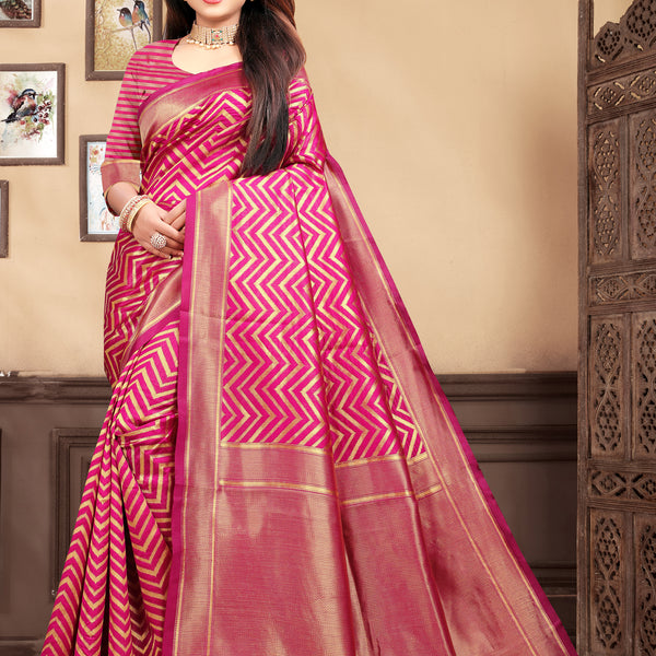 Vedant Vastram Litchi Silk Designer Banarasi Saree - Magenta - Distacart