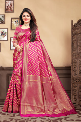 Vedant Vastram Litchi Silk Designer Banarasi Saree - Magenta - Distacart