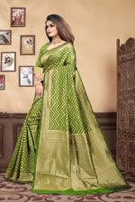 Thumbnail for Vedant Vastram Litchi Silk Designer Banarasi Saree - Mehndi - Distacart