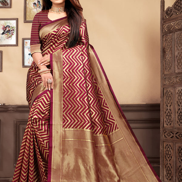 Vedant Vastram Litchi Silk Designer Banarasi Saree - Maroon - Distacart