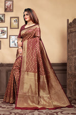 Thumbnail for Vedant Vastram Litchi Silk Designer Banarasi Saree - Maroon - Distacart