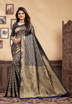 Thumbnail for Vedant Vastram Litchi Silk Designer Banarasi Saree - Navy Blue - Distacart