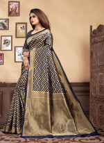 Thumbnail for Vedant Vastram Litchi Silk Designer Banarasi Saree - Navy Blue - Distacart